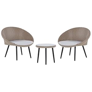 Beliani Bistro-Set Rattan für 2 Personen Hellbeige