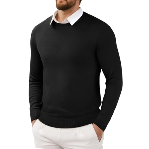 Men Crew Neck Sweater Solid Color Casual Long Sleeve Sweater Pullover Outdoor Casual Top