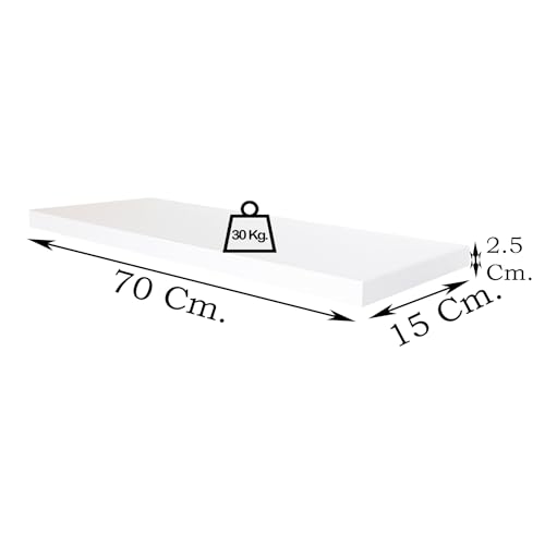 Henor FSC Wooden Wall Shelf 70 x 15 x 2.5 cm Max Load 30 kg Hidden Bracket White, White P-15 Cm - Image 2