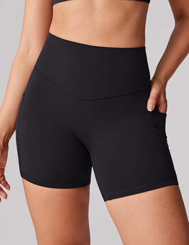 Hugcurve No Front Seam High Waisted Biker Shorts Women with Pockets 5 Inches Tummy Control Buttery Soft Yoga Pants Gym3