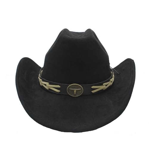 Image of Western Cowboy Hat for Women Men with Band Wide Brim Suede Cowboy Cowgirl Hat Western Style Hat