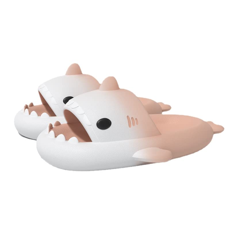 Summer Cute Shark Boys Girl Slippers，Shower Anti-Slip Novelty Open Toe Slides Lightweight Sole Sandals Casual Beach Shoes (7.5,white powder,7.5)