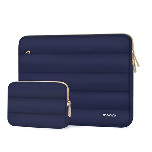 Image of MOSISO 13-14 inch Laptop Case, 13.3 inch Puffy Laptop Sleeve Compatible with MacBook Air 13 13.6 M3 M2 M1 /Pro 13 /Pro 14, HP, Dell, ASUS, Lenovo, Polyester Horizontal Bag with Small Case, Navy Blue