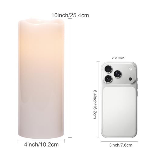 Image of GenSwin Waterproof Large Flameless Candles with Remote for Lanterns, 2 Pack 4 inch x 10 inch Battery Operated with Timer, LED Pillar Candles Flickering for Indoor Outdoor Lanterns, Long-Lasting for Decor