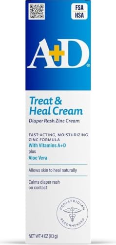 Image of A+D Zinc Oxide Diaper Rash Treatment Cream, Dimethicone 1%, Zinc Oxide 10%, Easy Spreading Baby Rash Cream, 4 Ounce Tube (Packaging May Vary)