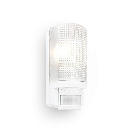 Motion Outdoor Lights Mains Powered - PIR Lights Outdoor - Bulkhead Wall Lights with Motion Sensor - IP44 Rated Security Lights - White Finish - E27 LED Compatible