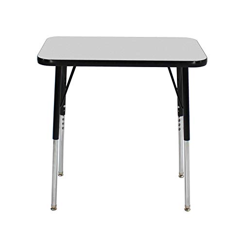 Image of FDP Rectangle Single Student Activity Table (30 x 18 inch), Standard Swivel Glide Legs, Adjustable Height 19-30 inches For Social Distance, Virtual In-Home, Classroom Learning - Gray Top /Black Edge
