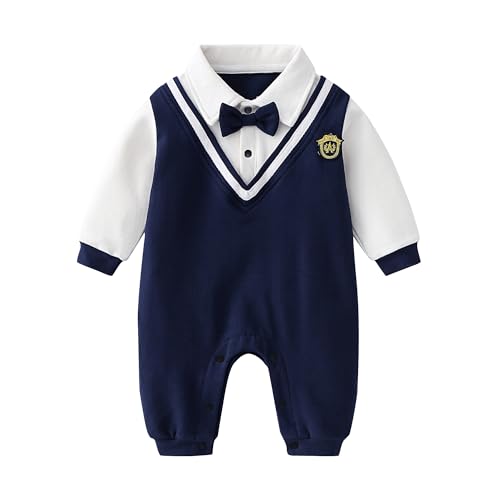 Billion Xin Baby Strampler Anzug Neugeborene Langarm Overall Taufe Hochzeit Partei Outfit Babykleidung 0-12 Monate Navy Blau