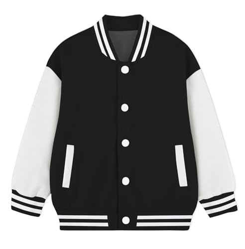 Image of Cromoncent Kids Varsity Baseball Jacket Colorblock Bomber Coat Unisex Boys Girls School Outwear, 18 Months - 14 Years
