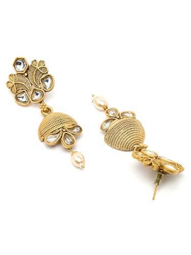 Image of Adiva Stylish Traditional Gold-Plated Kundan Stone Studded & Pearls Handcrafted Necklace with Earrings Jewellery Set for Women & Girls