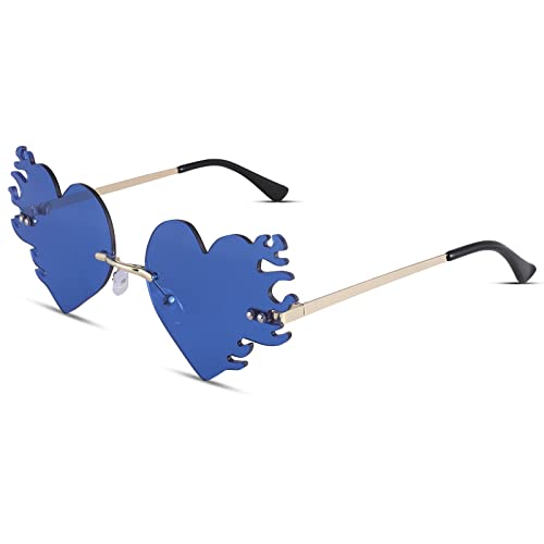 Melting Heart sunglasses for Men/Women Rimless Irregular Party Unique Sun Glasses Novelty Heart Fire Flame Eyewear4