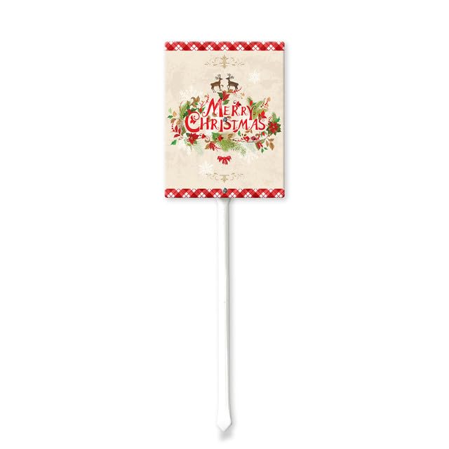 Geroclonup (17.5X22) CM Merry Christmas Metal Lawn Yard Sign Stand With Metal Stakes Christmas Decorations Outside For Front Yard Garden Grass Home Pathway Holiday Decor Outdoor