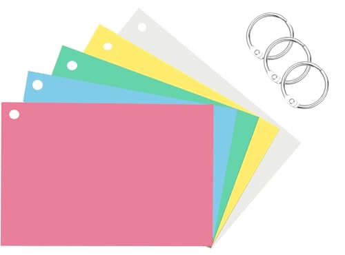 Image of AccuPrints 200 Coloured Index Flash Cards Tray - 5 Colours - 3x5 inch - 200 Cards - Free Binder Rings - 200 GSM Thick (Unruled)