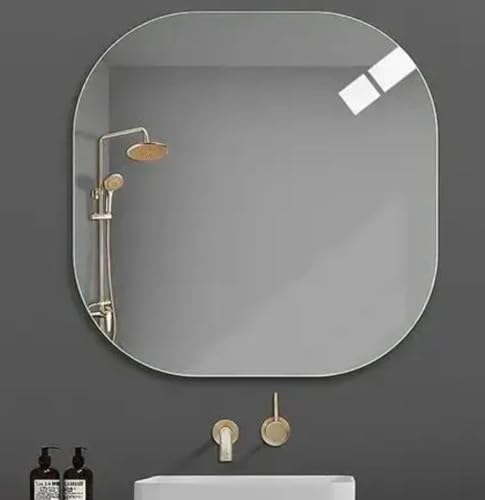 Image of Wall Mirror, Square Shape with Rounded Corners, Glass12*12 inch, No Drill Required, for Bathroom and Bedroom wall Mount Frameless with Double Sider Tape