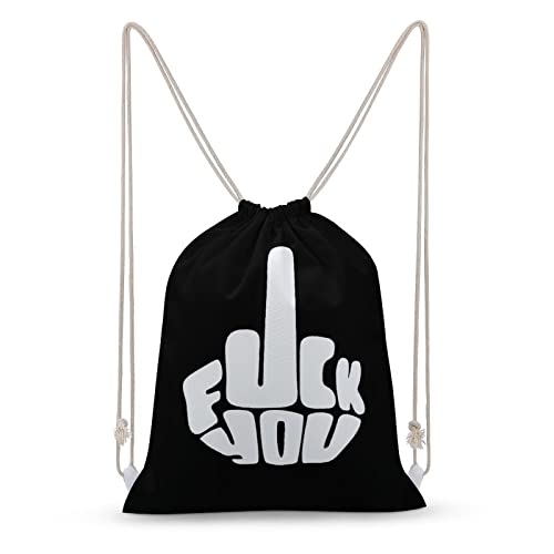 Fuck You Canvas Drawstring Backpack Fashionable Sports Sackpack Personalized Shoulder Bag for Men Women 35x50cm