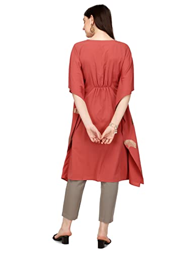 Image of FIORRA Women's Dusty Pink Poly Crepe Kaftan Kurta with Pant SET0035