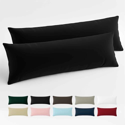 Funda de Almohada 40x145 Algodón Reforzado (Pack de 2) - Negro - Tela Apretada de 57 Hilos/cm² - Funda Almohada 40 x 145 - Certificación Oeko Tex - Dreamzie