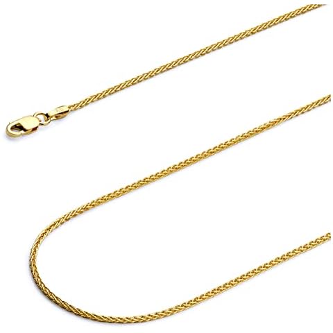 Wellingsale 14K Solid Yellow Gold 1.1mm Round Wheat Chain with Lobster Claw Clasp - 20" Inches Cover