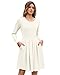 AUSELILY Long Sleeve Dress Women 2025 Crew Neck Winter Dresses Casual Knee Length Dress with Pockets Off White L