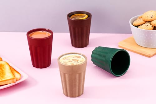 Image of Clazkit Set of 4 Earth-Friendly Cutting Chai Cups|100 ml|Coffee Cup Made with Rice Husk & Bamboo Fibers|Microwave Safe Tea Set|Hot & Cold Coffee Mug, Milk & Tea Cup Set|Multicolour