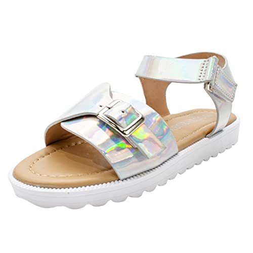 Toddler Sandals Girl Children Thick Sole Gradient Sandals Fashion Soft Beach Shoes Little Girls Sandals Sandals Wear (Silver, 13.5 Little Child)