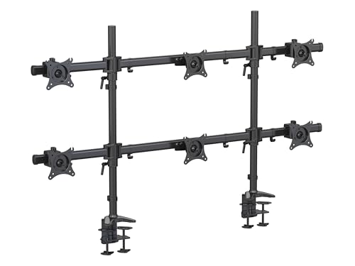 HFTEK - Tischhalterung für 6 Monitore von 15 bis 27 Zoll 5kg pro Arm VESA 75/100 Monitor Mount Drehbar/Schwenkbar/Neigbar Monitorständer - MS626C-80N -Individuell umrüstbar