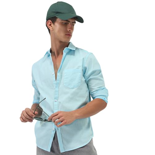 Image of Urbano Fashion Men's Cotton Full Sleeve Regular Fit Casual Solid Slub Shirt with Spread Collar