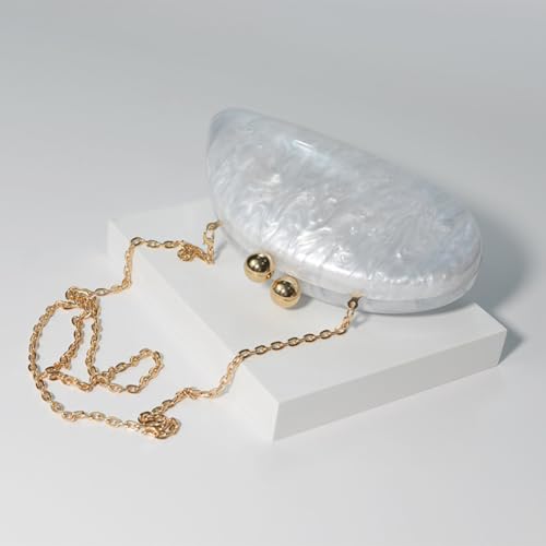 Image of Acrylic Shell Shaped Bag Luxury Marble Clutch Evening Purses for Women Glitter Handbag for Wedding Cocktail Party Prom