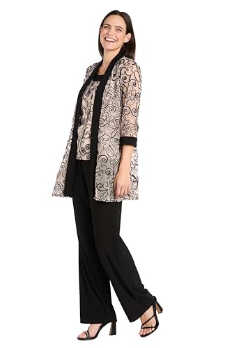 2 PC Floral 3D Embellished Pant Set W/Mock Top, Matching Jacket & Contrast Borders3