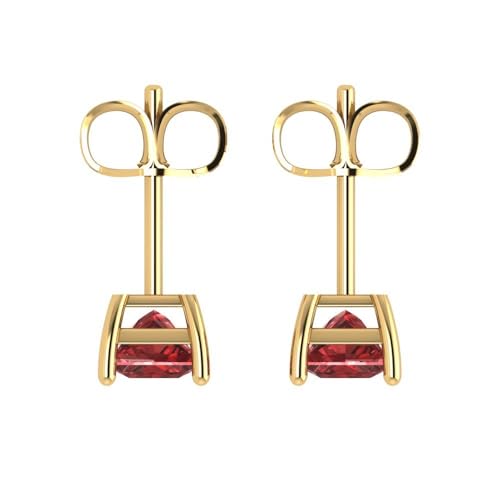 1.44ct Princess Cut Solitaire unique Designer Earrings Scarlet Red Garnet Stud Earrings 14k Yellow Gold Butterfly Push Back4
