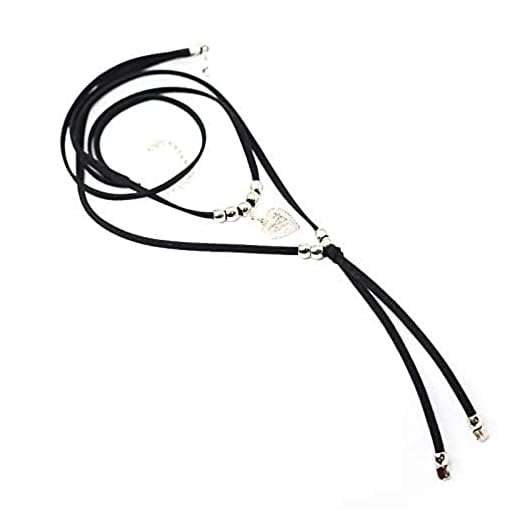 Gargantilha de couro com três voltas choker cordão preta bijuterias