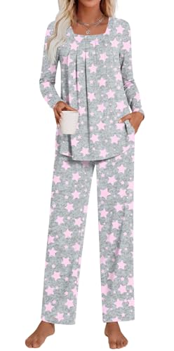 LONGYUAN Women's Pajama Sets 2 Piece Lounge Sleepwear Fall Casual Long Sleeve Pjs with Pocket Fl 2XL