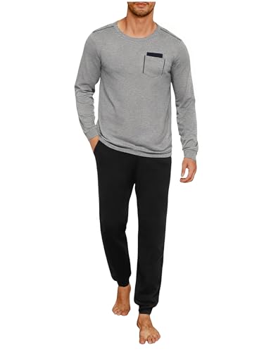 Uniexcosm Pijamas Hombre Largo Invierno Conjunto de Pijama Manga Larga 2 Piezas Cuello Redondo Top y Pantalones Largos Ropa De Dormir Gris XXL