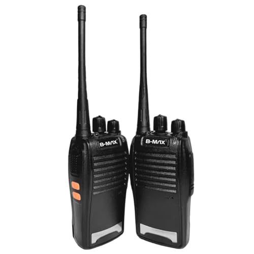 Rádio Comunicador Walkie Talkie Profissional, 16 Canais, com Lanterna, Alcance até 12 km, Preto com Detalhes Laranja, Kit com 2 Unidades