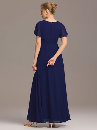 Ever-Pretty Women's Elegant Round Neck Short Sleeves Chiffon Empire Waist Floor Length Formal Bridesmaid Dress 01840-PH2