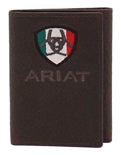 ARIAT Men's Brown Leather Trifold Wallet with Mexico Flag Logo