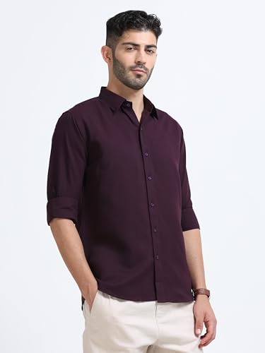 Image of Men's Solid Casual Shirt, Cotton Blend, Regular Fit, Spread Collar, Full Sleeve, Button Closure Perfect for Casual & Office Wear