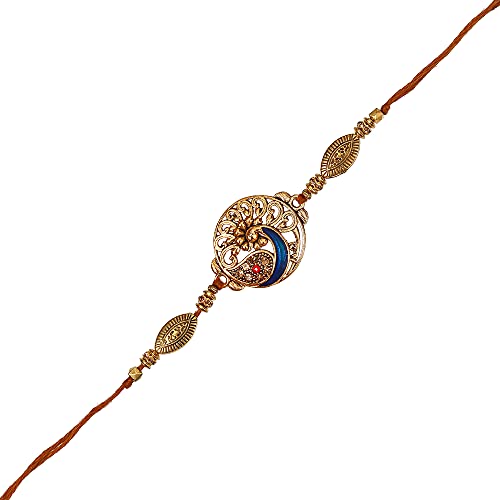 Image of eCraftIndia Set of 2 Kundan Beads Beautiful Peacock Designer Rakhis with Roli Chawal Pack