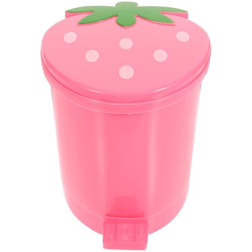 Zerodeko Strawberry Trash Can Pink Junk Bin Cute Trash Bin with Lid Foot Pedal Kawaii Wastebasket Waste Paper Bucket for Girl Nursery Room Home Decor Small Bin