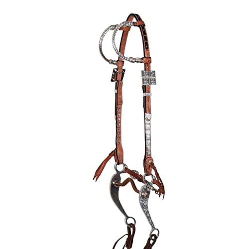 Billy Royal Mesquite Two Ear Headstall | Exceptional Horse Show Accessory | Hand Engraved Detailing | Quick Change Bit End | Silver Two Ear Design |Color Light Oil | Size Full Horse