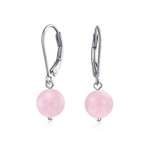 Bling Jewelry Timeless .925 Sterling Silver Pink Rose Quartz Bead 8mm Ball Drop Earrings Lever Back Genuine Gemstone October Birthstone