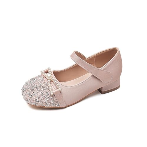 Girls Glitter Low Heel Mary Jane Flats Flower Princess Party Wedding Bow Dress Shoes for Kids