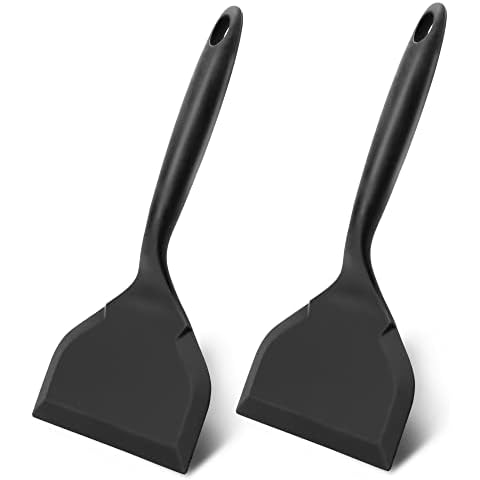 2 Pack Silicone Pancakes Spatula,Wide Pancakes Spatula Turner for Eggs Fish Pizza and Steak Shovel Omelette Spatulas for Nonstick Cookware,Heat Resistant Kitchen Flipper Spatulas for Cooking (Black) Cover