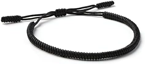 LUCKY BUDDHIST Handmade Bracelet + Buddhist Gift! Tibetan Good Luck String Armband. For Women, Men, Teens. Adjustable Size! Friendship present. Handcrafted rope woven chakra wristband | Black
