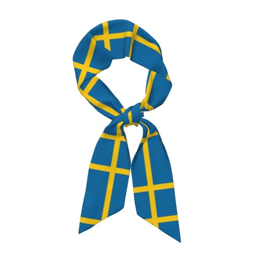 Swedish flag Long strip ladies silk scarf, chic tie hair scarf headband hat decoration 46.9 * 3.1 inch lightweight scarf