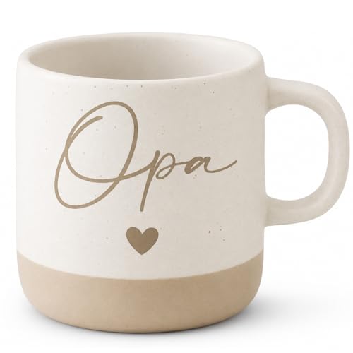 Tasse mit Herz Motiv für Großvater matter Kaffeebecher im Naturlook opa geschenk zum Geburtstag Weihnachten Vatertag geschenk opa von Enkelin Enkel Steingut Becher für Kaffee Tee Zuhause Büro