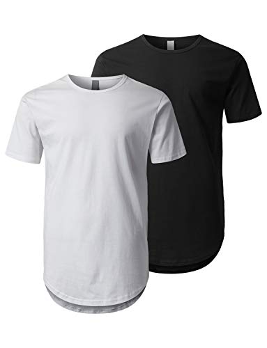 URBANCREWS Mens Hipster Hip Hop Elong Round Hemline Crewneck T-Shirt (2 Pack) L