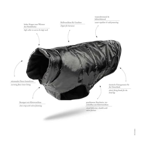 HUNTER Tampere Hundemantel, Wintermantel, Gesteppt, Wasserabweisend, Wattiert, Fleecefutter, 40, Schwarz