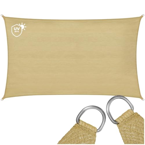 tectake® Voile d'ombrage 4x6m Résistante & Respirante Protection UV 87% Bache Anti UV Toile ombrage Exterieur Toile Tendue 185 g/m² avec Câbles de Tension pour...