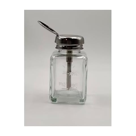 4 Oz/ 120 ml Glass Pump Dispenser Bottle for Nail Polish Makeup Remover Alcohol Clear Empty Refillable Push Down Dispenser Press Bottle with Metal Core, Flip, 1 Pack Cover